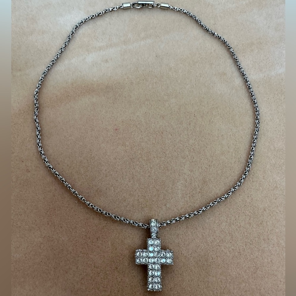 Vintage Swarovski Rhodium Plated Chunky Cross Pendant & Chain.